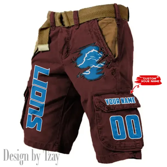 Detroit Lions Pocket Print Cargo Shorts (Belt Not Included)