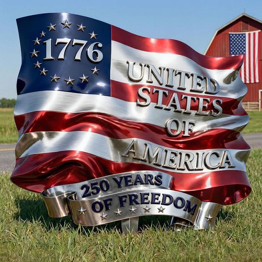 Proud Flag Metal Sign, Personalized Garden Stake, Patriot Gift