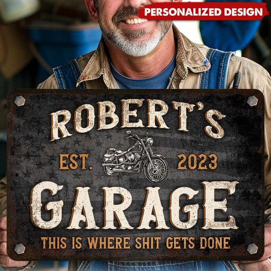 Motorcycle Garage Personalized Metal Sign