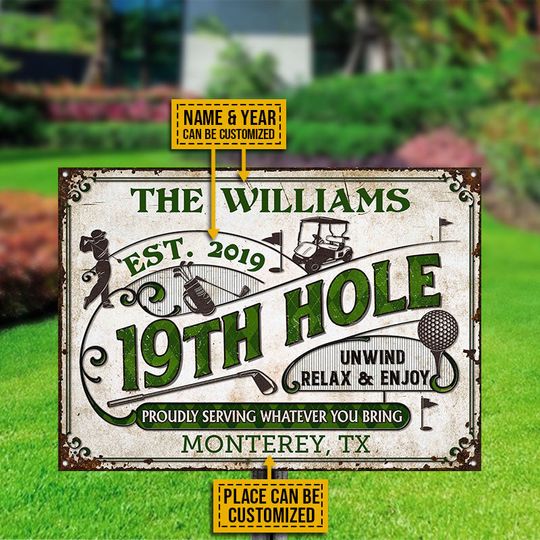 Personalized Golf 19th Hole Metal Sign