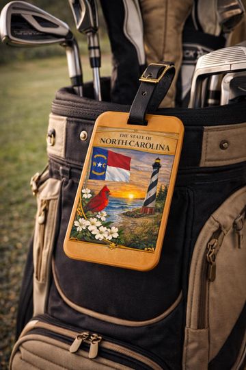 North Carolina Lighthouse Luggage Tag | State Flag, Cardinal, Dogwood
