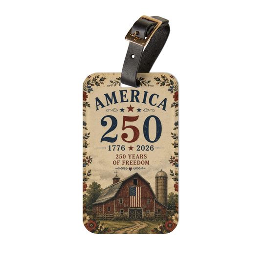 America 250 Luggage Tag | 1776-2026 Patriotic Barn Centennial Travel ID