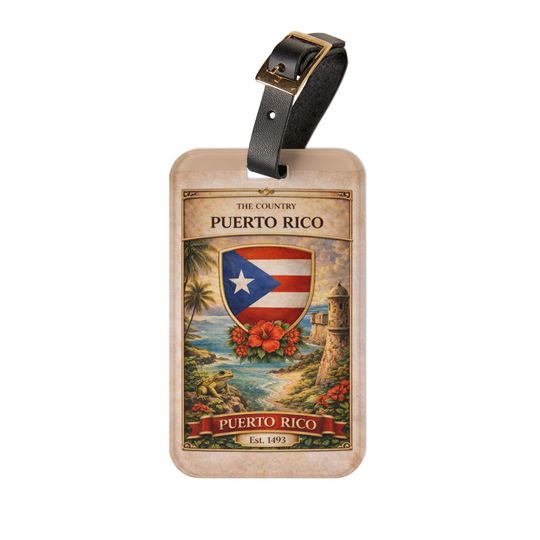 Puerto Rico Vintage Travel Shield Luggage Tag | Island Flag Vacation ID