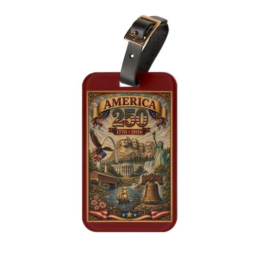America 250 Anniversary Luggage Tag | Patriotic Liberty Bell Vintage Collage