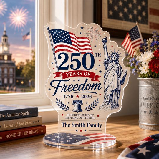 Personalized USA 250th Anniversary Acrylic Spinning Standee, Anniversary Acrylic Plaque, 776-2026 Patriotic Decor, America Freedom Gift