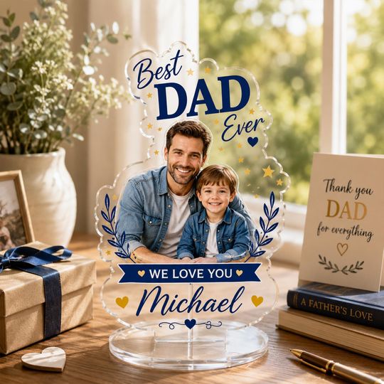 Personalized Best Dad Ever Acrylic Spinning Standee, Custom Photo Dad Gift, Fathers Day Acrylic Plaque, Gift For Dad From Kids