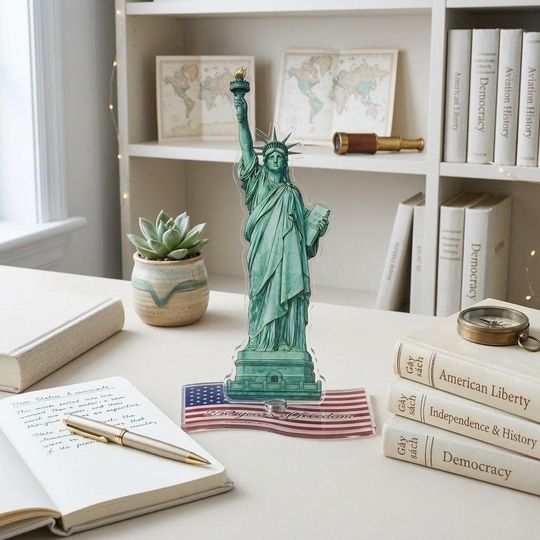 Statue of Liberty Acrylic Standee Spinner, 250 Years of Freedom USA Flag, NYC Souvenir, Patriotic Desk Decor, 4th July Gift,  Americana Art