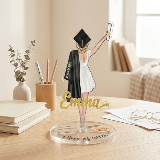 Personalized Graduation Spinning Acrylic Standee, Custom Gold Name Grad, Class of 2026 Standee Gift for Her, Graduation Decor
