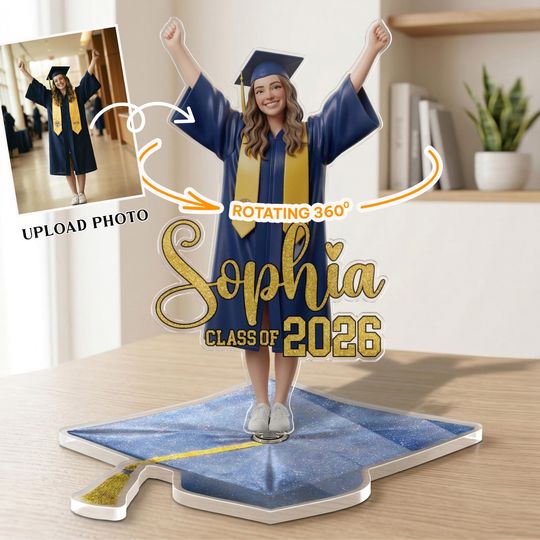Custom Graduation Spinning Standee, Personalized Acrylic Grad Gift Class of 2026, Custom Name Congrats Grad Keepsake