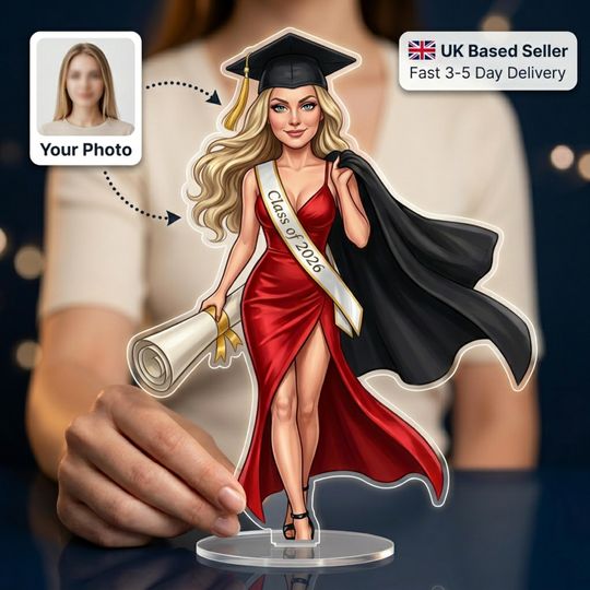 Graduation Gift for Her | Custom Caricature Acrylic Standee | Personalised from Your Photo | Class of 2026 |  Graduation figure