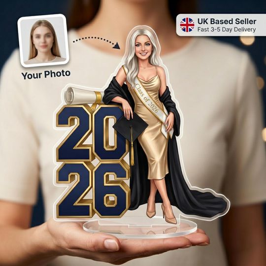Graduation Gift Her | Caricature Standee & Cake Topper | Personalised from Photo | Class of 2026 | Congratulations Gift | UK Made