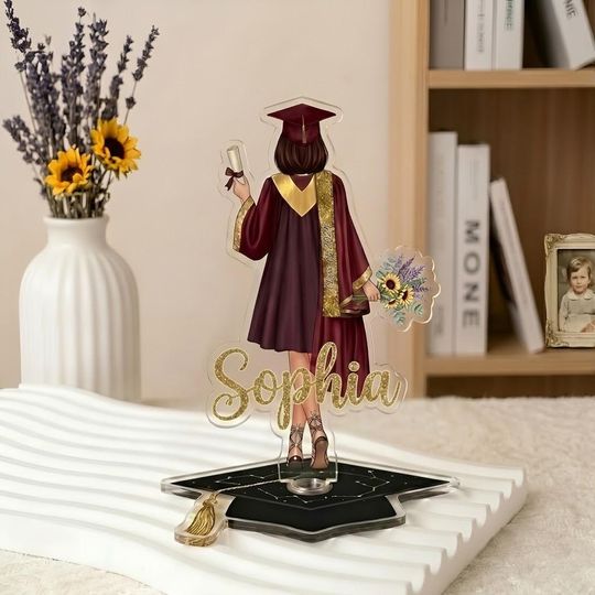 Personalized Graduation Spinning Standee, Custom Name And Costume Acrylic Graduate Gift, Class of 2026 Graduation Decor, Grad Gift for Her