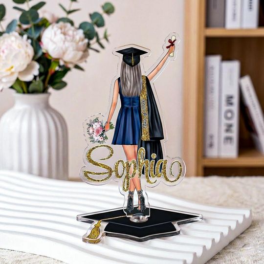 Personalized Graduation Spinning Standee, Custom Name Acrylic Graduate Gift, Class of 2026 Graduation Decor, Grad Cap Gift for Her