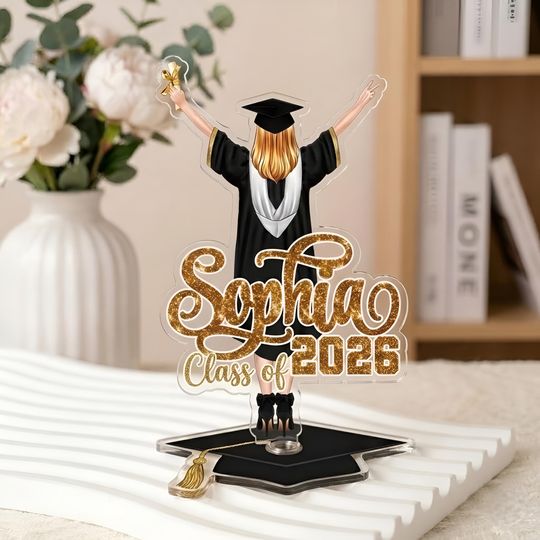 Personalized Graduation Spinning Acrylic Standee Class of 2026, Custom Name And Costume Grad Gift for Her, High School College Grad Decor