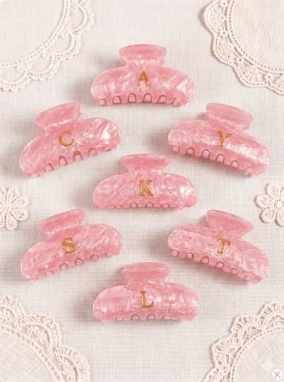 Personalized Monogram Hair Claw Clip, Set of Bridesmaid Gift, Custom Engraved Acetate Clip, Gold Monogram Claw Clip, Initial Hair Clip