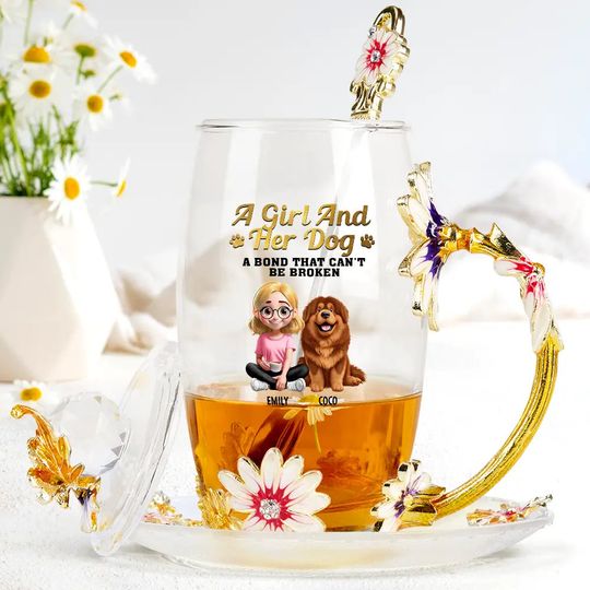          A Girl And Her Dogs A Bond That Can't Be Broken - Personalized Glass Flower Tea Cup       