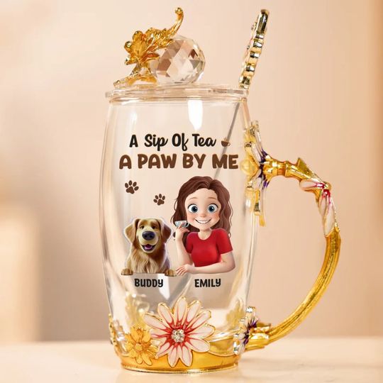 A Sip Of Tea A Paw By Me - Dog Personalized Custom Enamel Flower Tea Cup Without Lid & Spoon - Gift For Pet Owners, Pet Lovers