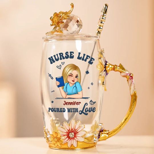 Life Saver In Cute Scrubs - Nurse Personalized Custom Enamel Flower Tea Cup Without  Lid & Spoon - Appreciation, Thank You Gift, Nurse Life, Doctor Life