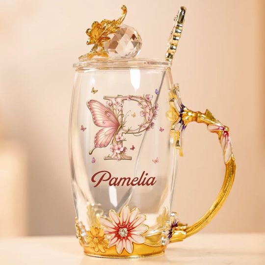 Bloom With Grace - Family Personalized Custom Enamel Flower Tea Cup Without Lid & Spoon - Gift For Yourself, Best Friends, Siblings, Family Members