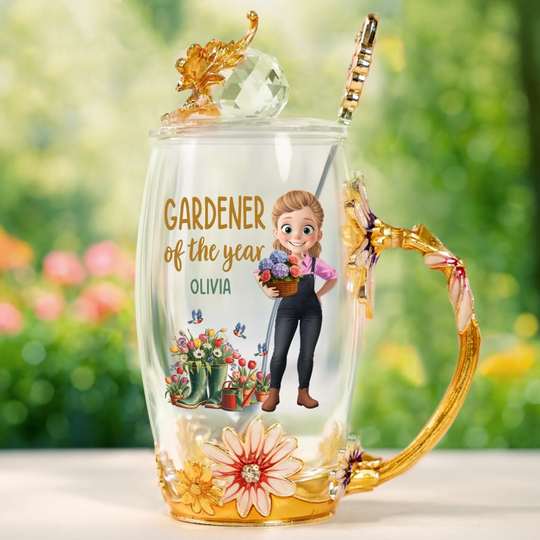 Custom Enamel Flower Tea Cup Without Lid & Spoon - Personalized Garden Gifts For Gardeners - Life’s Better In The Garden