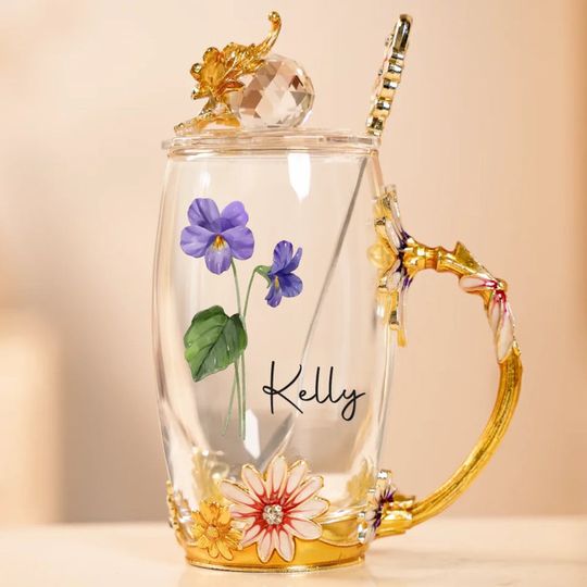 Blossom With Grace - Family Personalized Custom Enamel Flower Tea Cup Without Lid & Spoon - Mother's Day, Gift For Mom, Grandma, Daughter