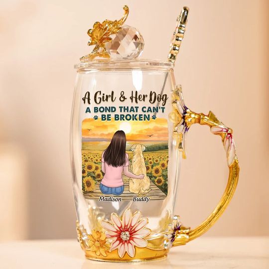 A Bond That Can't Be Broken - Dog Personalized Custom Enamel Flower Tea Cup Without Lid & Spoon - Mother's Day, Gift For Pet Owners, Pet Lovers