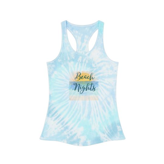 Beach Nights Tie Dye Racerback Tank Top, Summer Vibes, Beach Party, Vacation Wear, Festival Top, Casual Summer Outfit