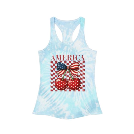 America Cherry Flag cherries Racerback Tank Top | patriotic tie dye