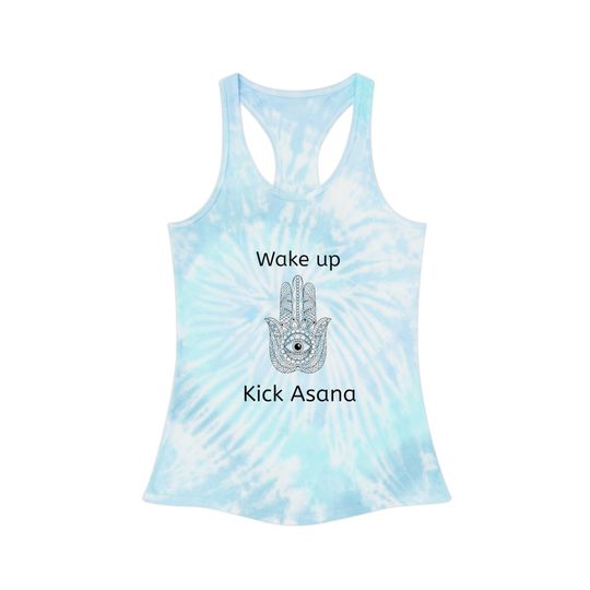 Wake Up Kick Asana Tie Dye Racerback Tank Top | Hamsa Yoga Graphic