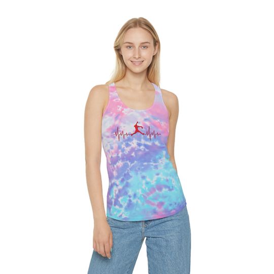 Softball Heartbeat Tie Dye Racerback Tank Top