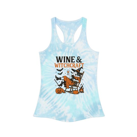 Wine & Witchcraft Tie Dye Racerback Tank Top: Halloween Party Shirt