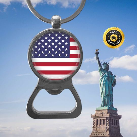 USA Flag Bottle Opener Key Ring: Patriotic Beer Gift