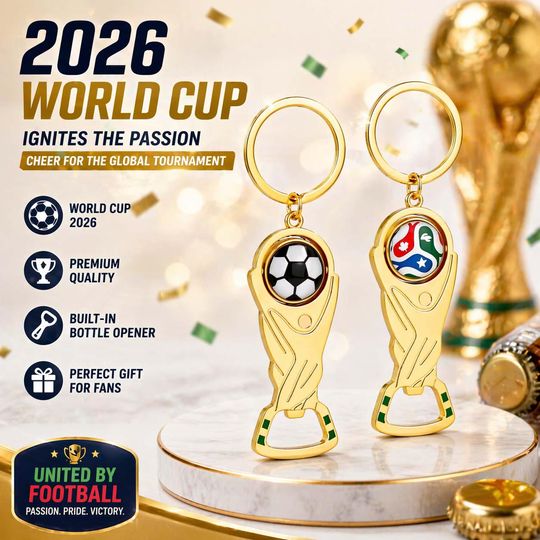 Soccer Trophy Bottle Opener Keychain, Football Cup Keyring, Rotating Glass Ball Opener, Sports Fan Gift, Beer Opener, 5 Styles