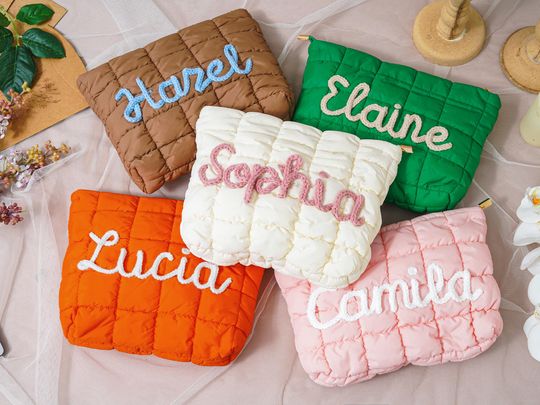 Personalized Quilted Makeup Bag,Custom Bridesmaid Makeup Bag,Bridesmaid Gifts,Bachelorette Party Gifts,Puffer Makeup Bag,Travel Makeup Pouch