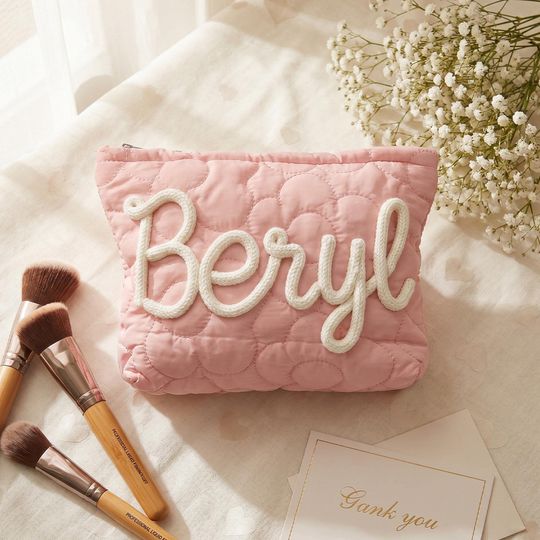 Personalized Puffer Quilted Bag, Custom Nylon Zipper Pouch, Portable Travel Pouch, Bridesmaid Gift & Wedding Favor for Her