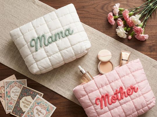 Custom Embroidered Quilted Makeup Bag, Personalized Name Puffer Pouch, Bridesmaid & Birthday Gift,Bag for Travel,Gift for Her