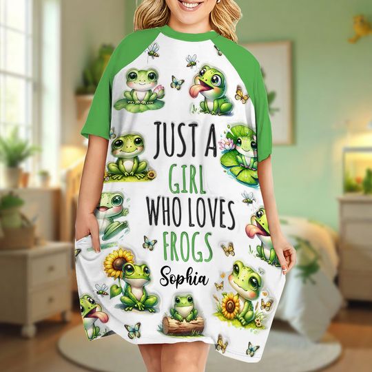 Just A Girl Who Loves Frogs - Personalized Frog Sleep T-shirt Dress