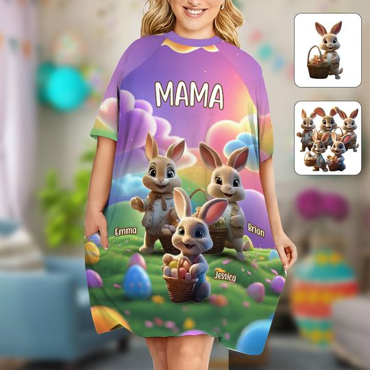Grandma Easter - Personalized Easter Day Sleep T-shirt Dress