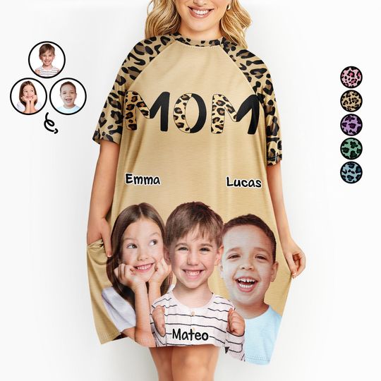          Custom Photo Leopard Nana Mommy - Birthday, Loving Gift For Mom, Mother, Mama, Grandma, Grandmother - Personalized Women's Sleep Tee       