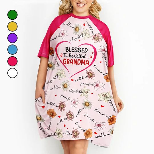          Blessed To Be Called Mom Grandma Nana Birth Month Flowers - Personalized Women's Sleep Tee       