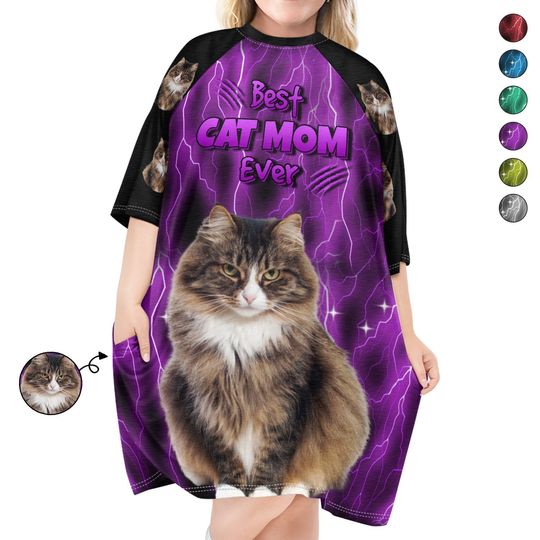          Custom Photo Best Cat Mom Ever - Gift For Cat Lovers - Personalized Women's Sleep Tee       