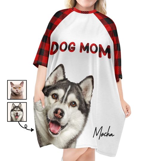          Custom Photo Dog Mom Cat Mom - Gift For Pet Lovers - Personalized Women's Sleep Tee       