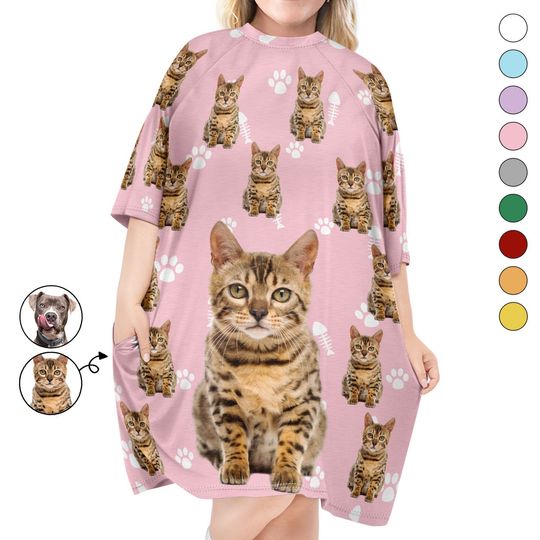          Custom Photo Dog Cat - Gift For Pet Lovers, Pet Mom - Personalized Women's Sleep Tee       
