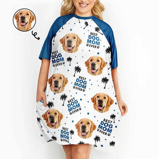          Custom Photo Best Dog Mom Ever - Personalized Women's Sleep Tee       