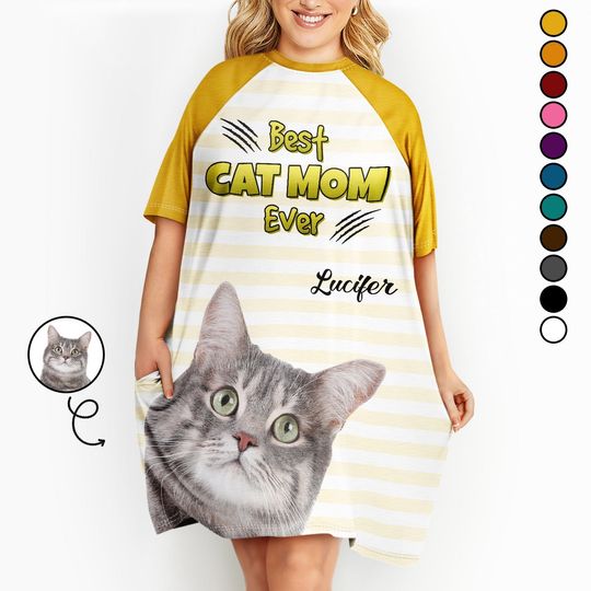          Custom Photo Best Cat Mom Ever - Gift For Cat Mom - Personalized Women's Sleep Tee       