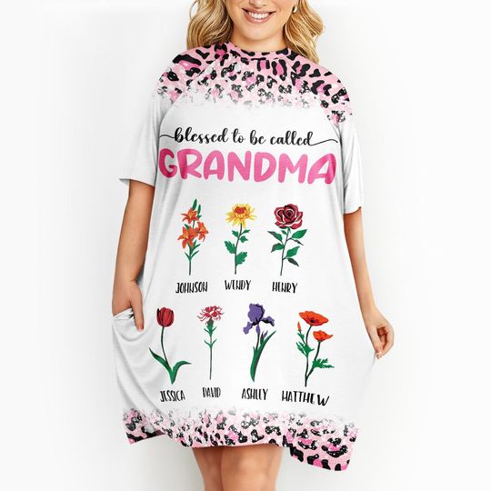          Blessed To Be Called Birth Flowers - Gift For Grandma, Mom, Mother - Personalized Women's Sleep Tee       