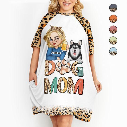          Dog Mom - Funny Gift For Dog Lovers, Pet Lovers - Personalized Women's Sleep Tee       