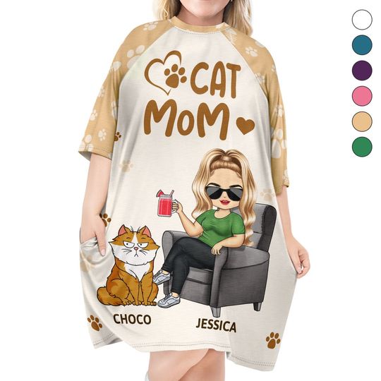          Cat Mom - Birthday, Loving Gift For Cat Lovers - Personalized Women's Sleep Tee       