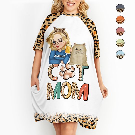          Cat Mom - Funny Gift For Cat Lovers, Pet Lovers - Personalized Women's Sleep Tee       
