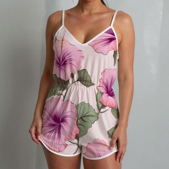 Floral Romper  Pink Hibiscus Backless Summer Playsuit